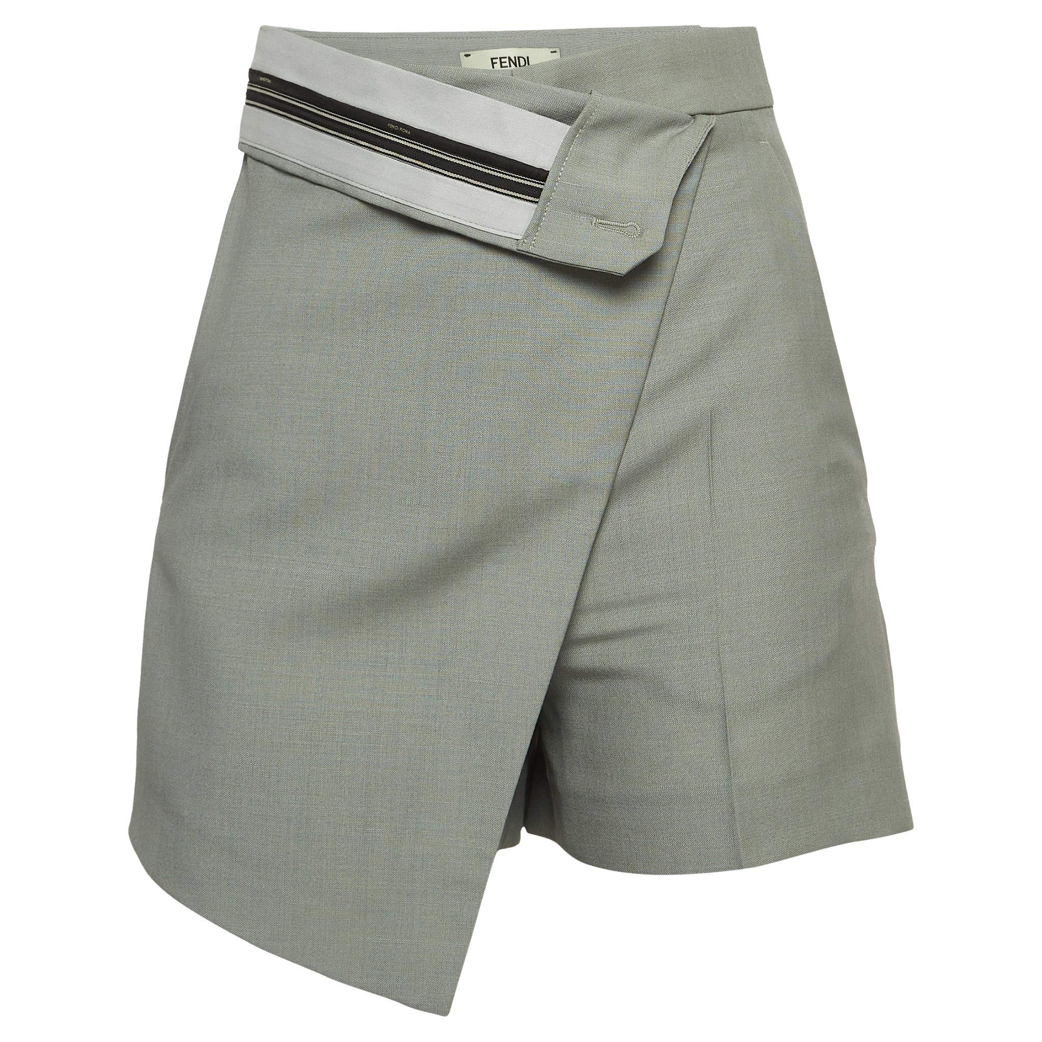 Fendi Grey Mohair Blend Asymmetric Layered Shorts XS For Sale