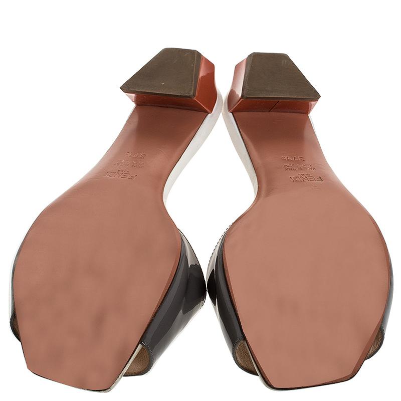 Fendi Grey Patent Leather Slide Sandals Size 37.5 2