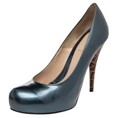 Fendi Grey Patent Leather Zucca Heel Platform Pumps Size 40.5