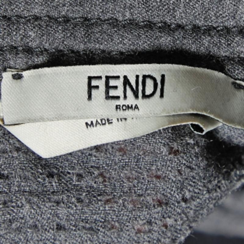Fendi - Chemise à manches courtes en laine perforée grise M Pour femmes en vente