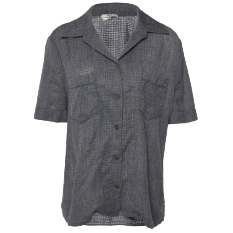 Fendi - Chemise à manches courtes en laine perforée grise M en vente