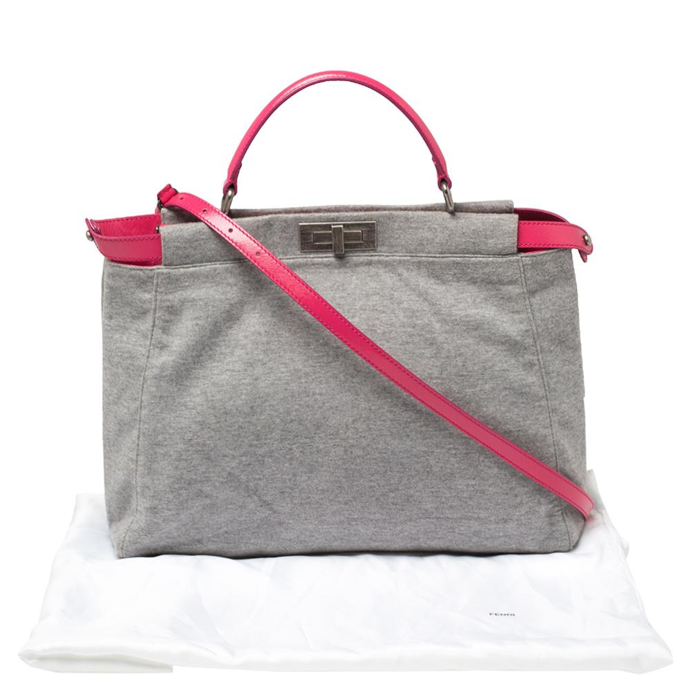 Fendi Grey/Pink Jersey and Leather Large Limited Edition Peekaboo Top Handle Bag 5