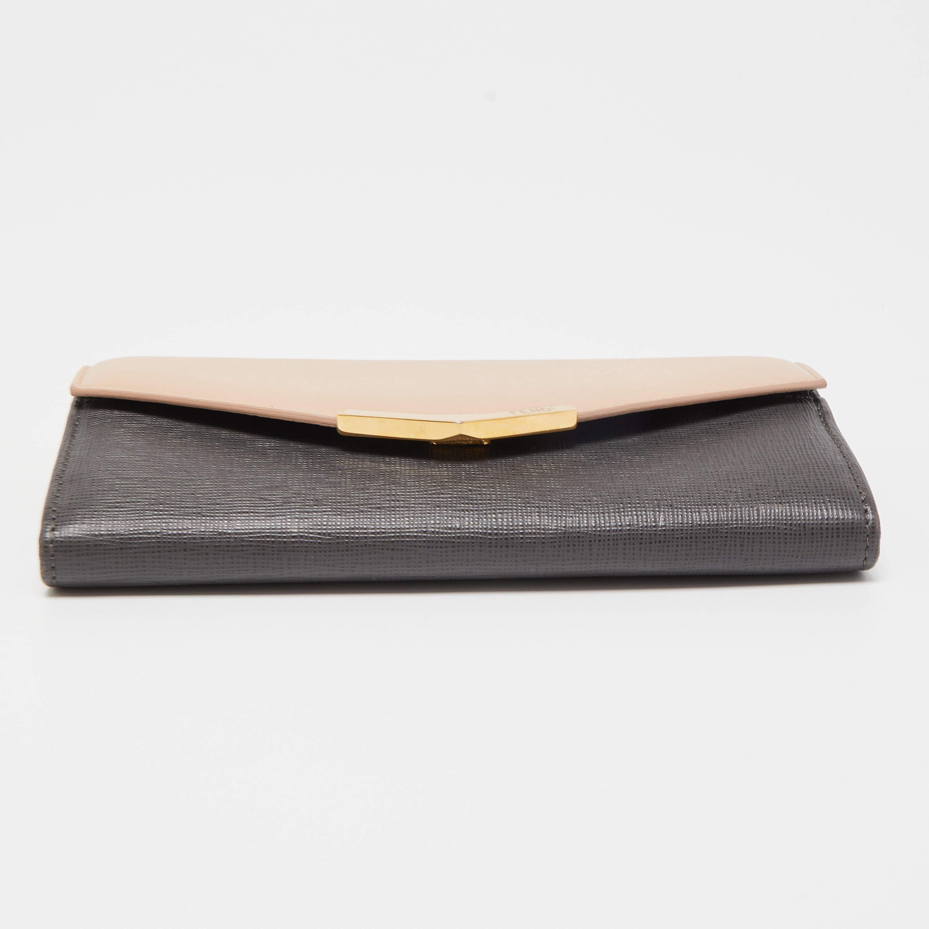Fendi Grey/Pink Leather 2jours Envelope Continental Wallet 6