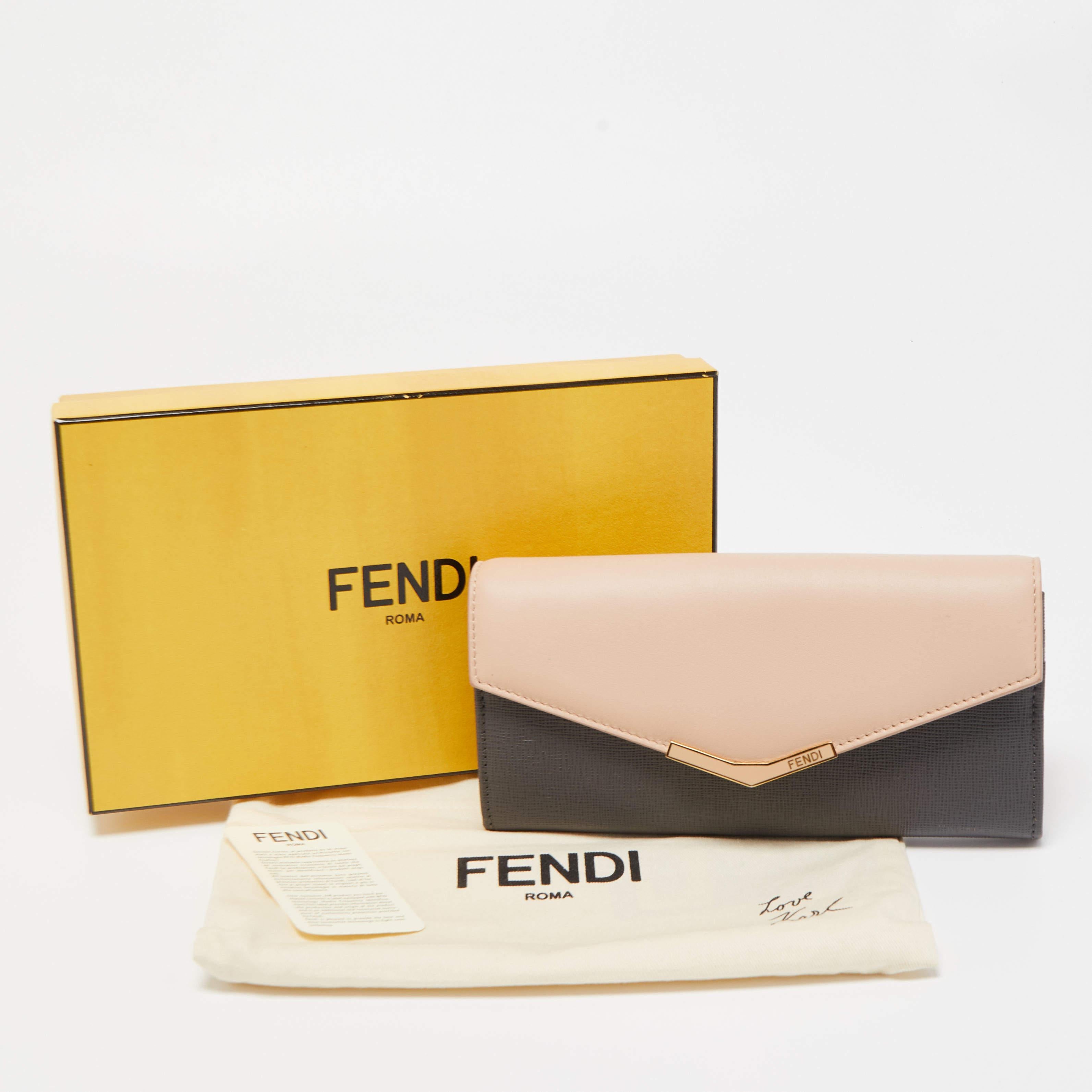 Fendi Grey/Pink Leather 2jours Envelope Continental Wallet 7