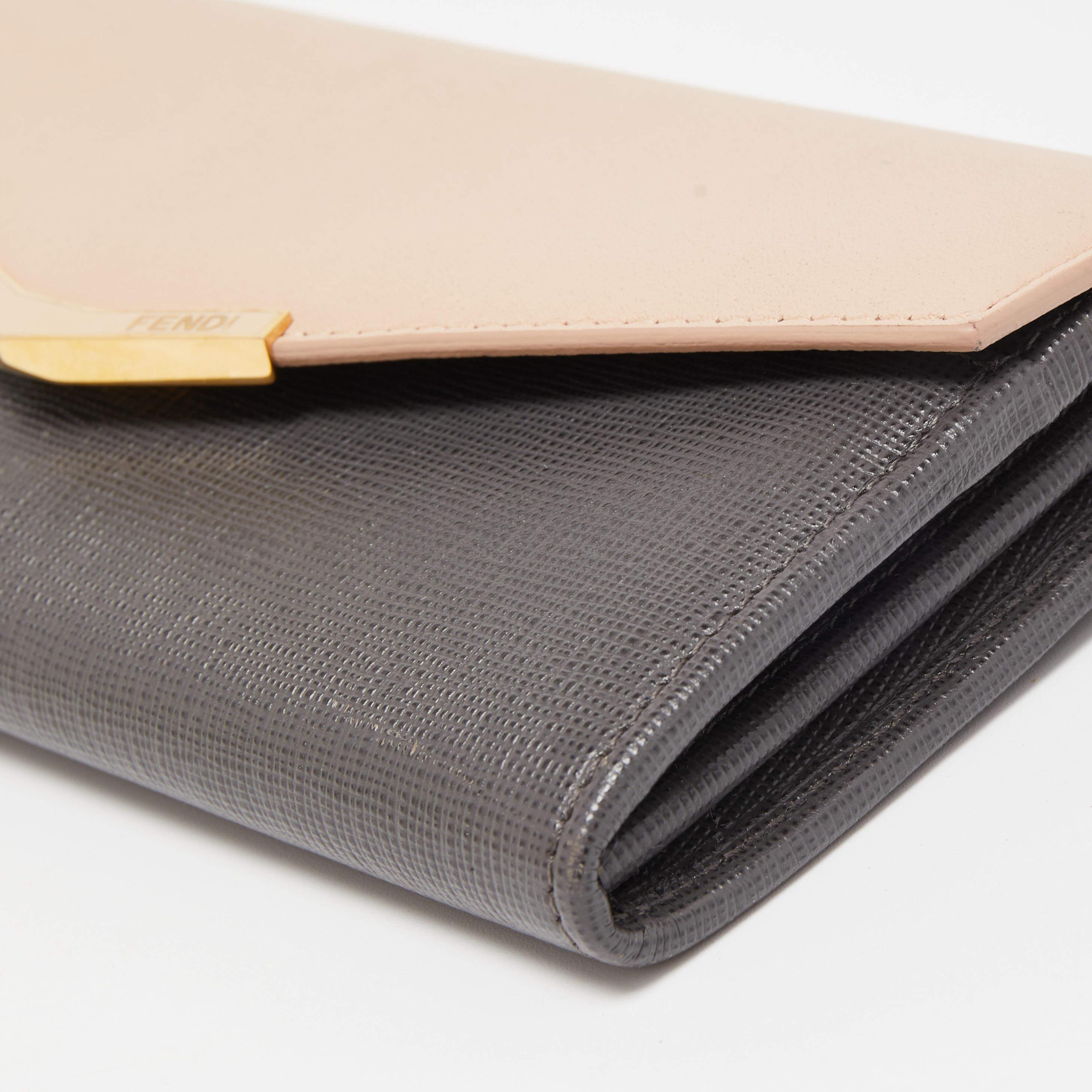 Fendi Grey/Pink Leather 2jours Envelope Continental Wallet 4