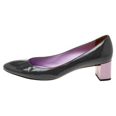 Fendi Grey/Purple Patent Leather Block Heel Pumps Size 37