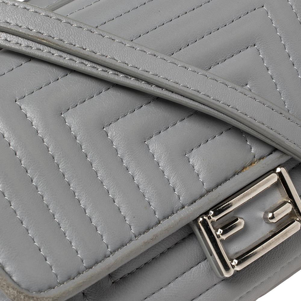 Fendi Grey Quilted Leather Micro Double Baguette Bag 4