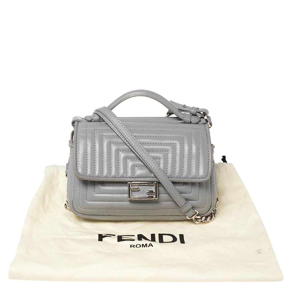 Fendi Grey Quilted Leather Micro Double Baguette Bag 6