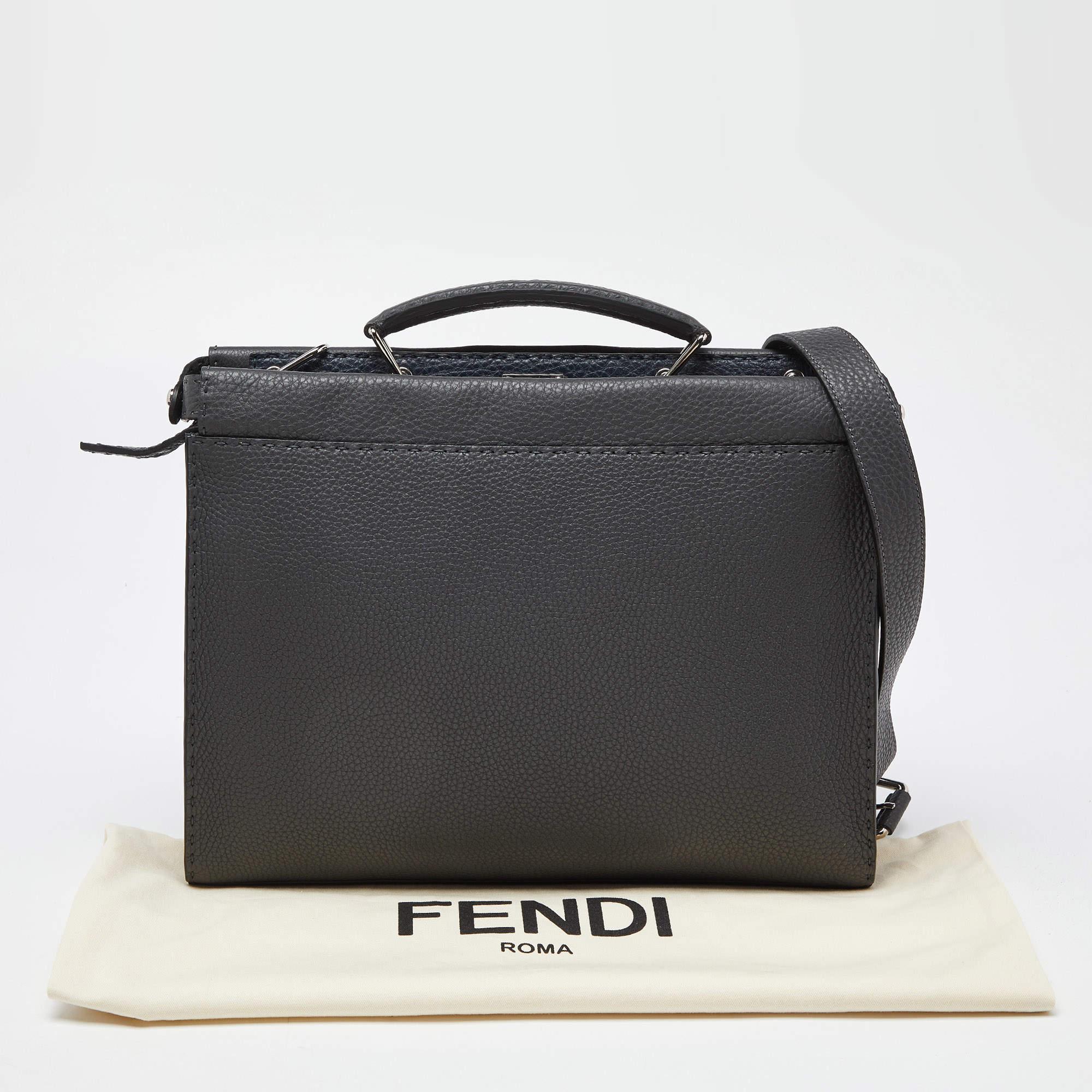 Fendi Grey Romano Selleria Leather Peekaboo ISeeU Briefcase For Sale 8