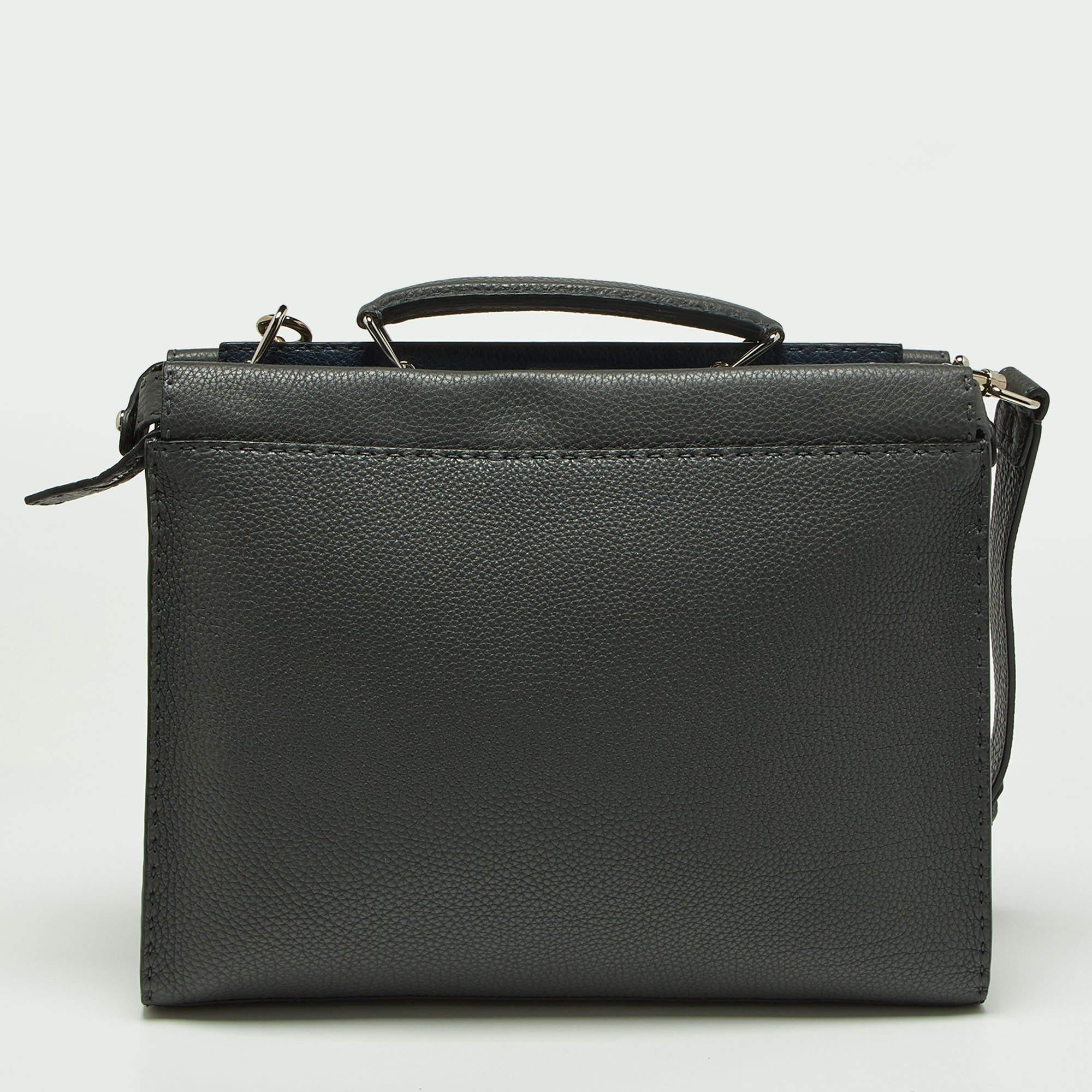 Men's Fendi Grey Romano Selleria Leather Peekaboo ISeeU Briefcase