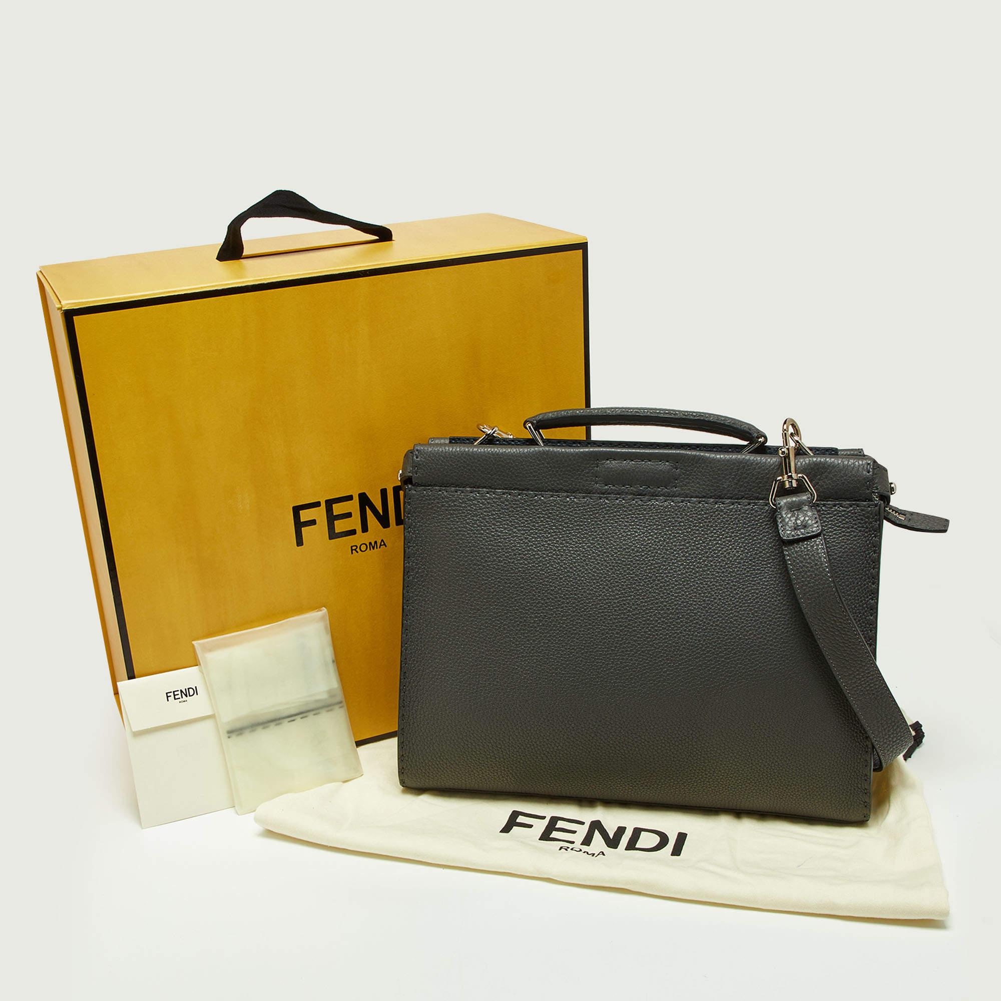 Fendi Grey Romano Selleria Leather Peekaboo ISeeU Briefcase 5