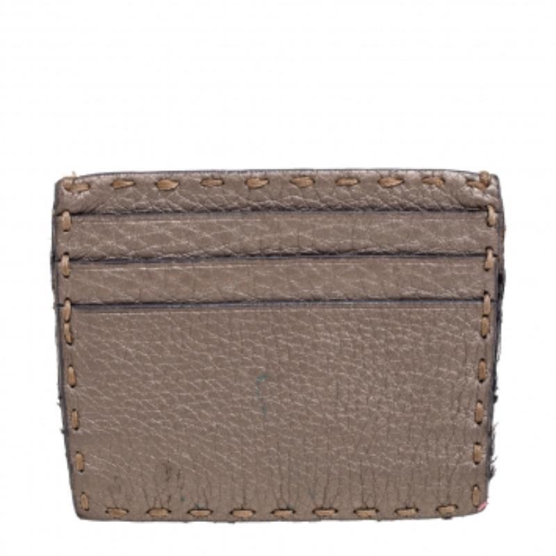 Gray Fendi Grey Selleria Leather Card Holder For Sale