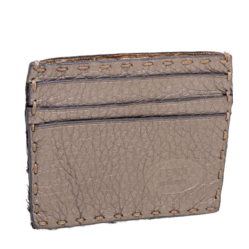 Fendi Grey Selleria Leather Card Holder In Fair Condition In Dubai, Al Qouz 2