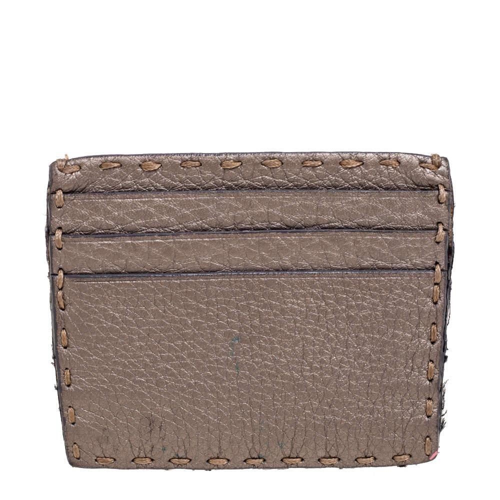 Women's Fendi Grey Selleria Leather Card Holder