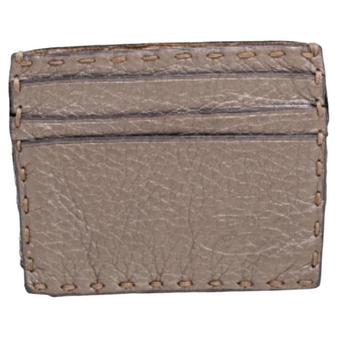 Fendi Grey Selleria Leather Card Holder For Sale