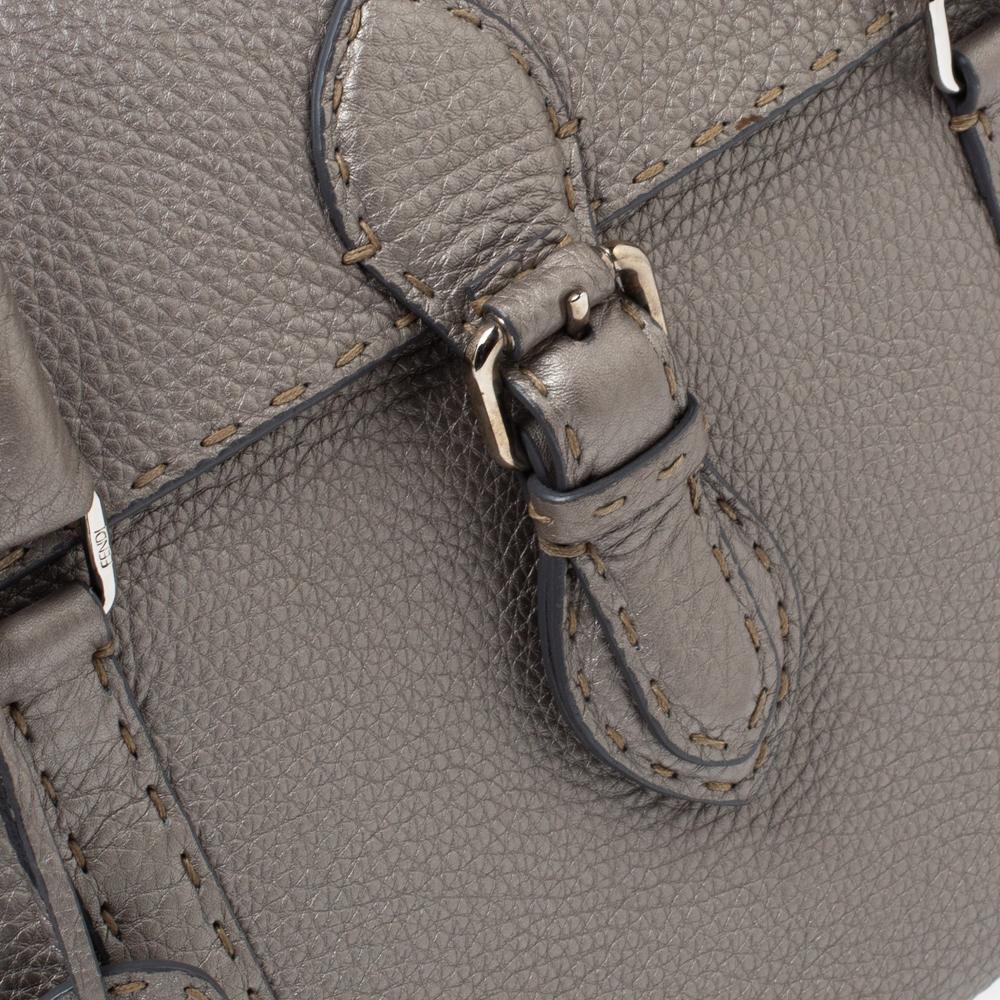 Fendi Grey Selleria Leather Linda Satchel 2