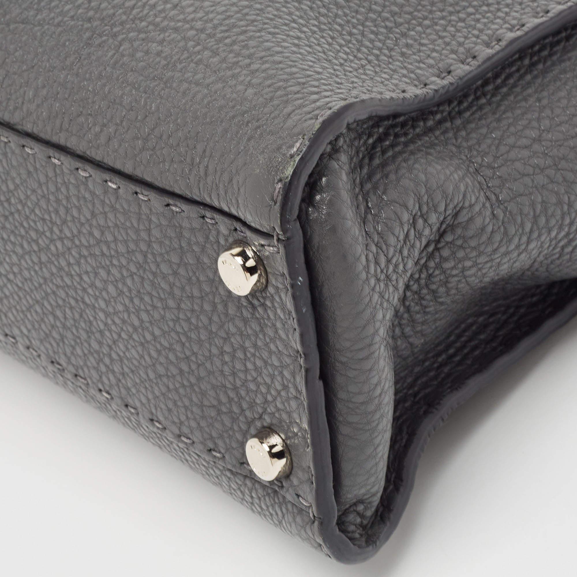 Women's Fendi Grey Selleria Leather Medium Peekaboo Top Handle Bag