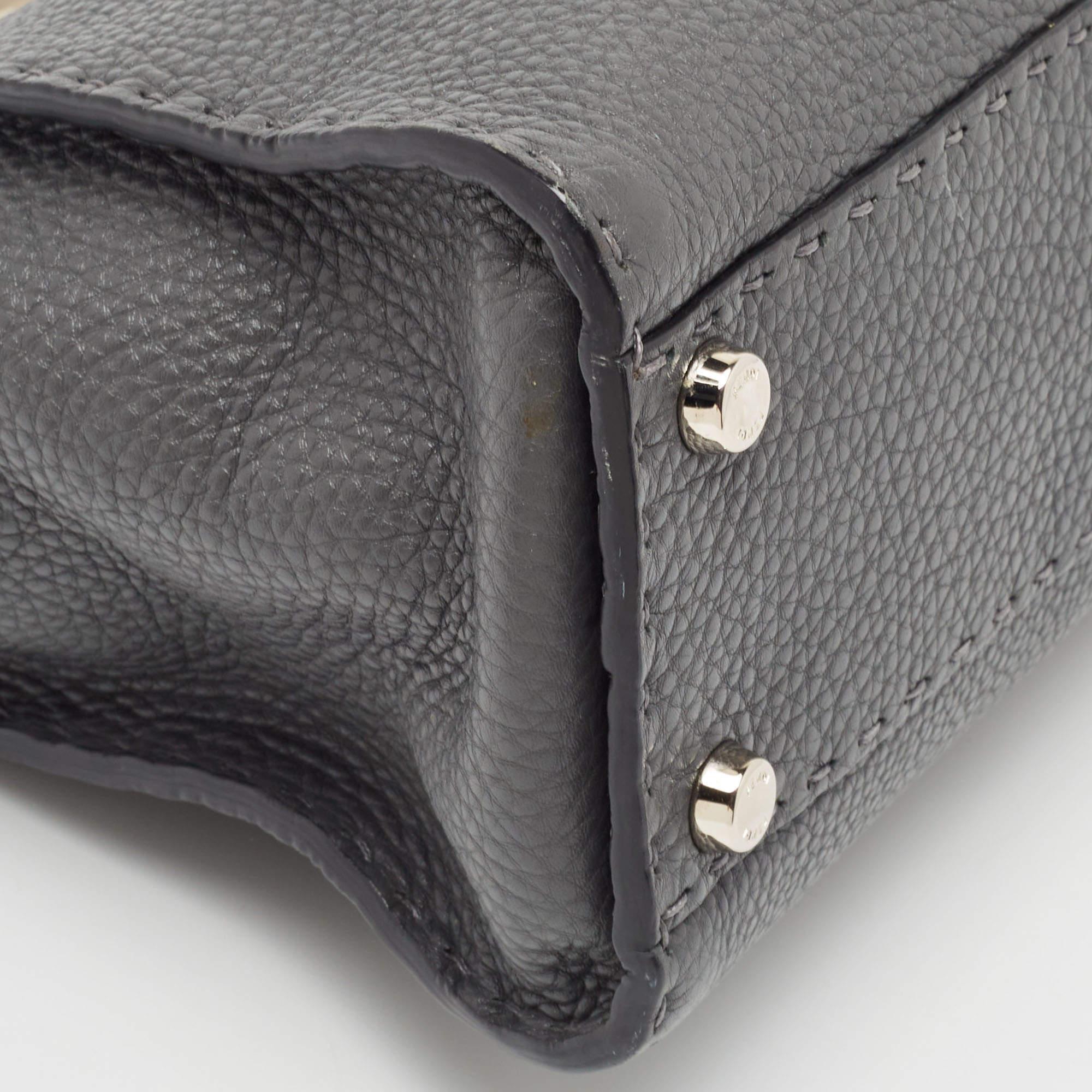 Fendi Grey Selleria Leather Medium Peekaboo Top Handle Bag For Sale 1