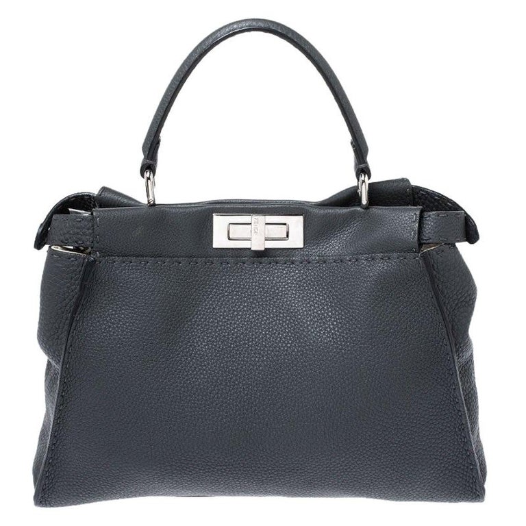 Fendi Grey Selleria Leather Medium Peekaboo Top Handle Bag For Sale at ...