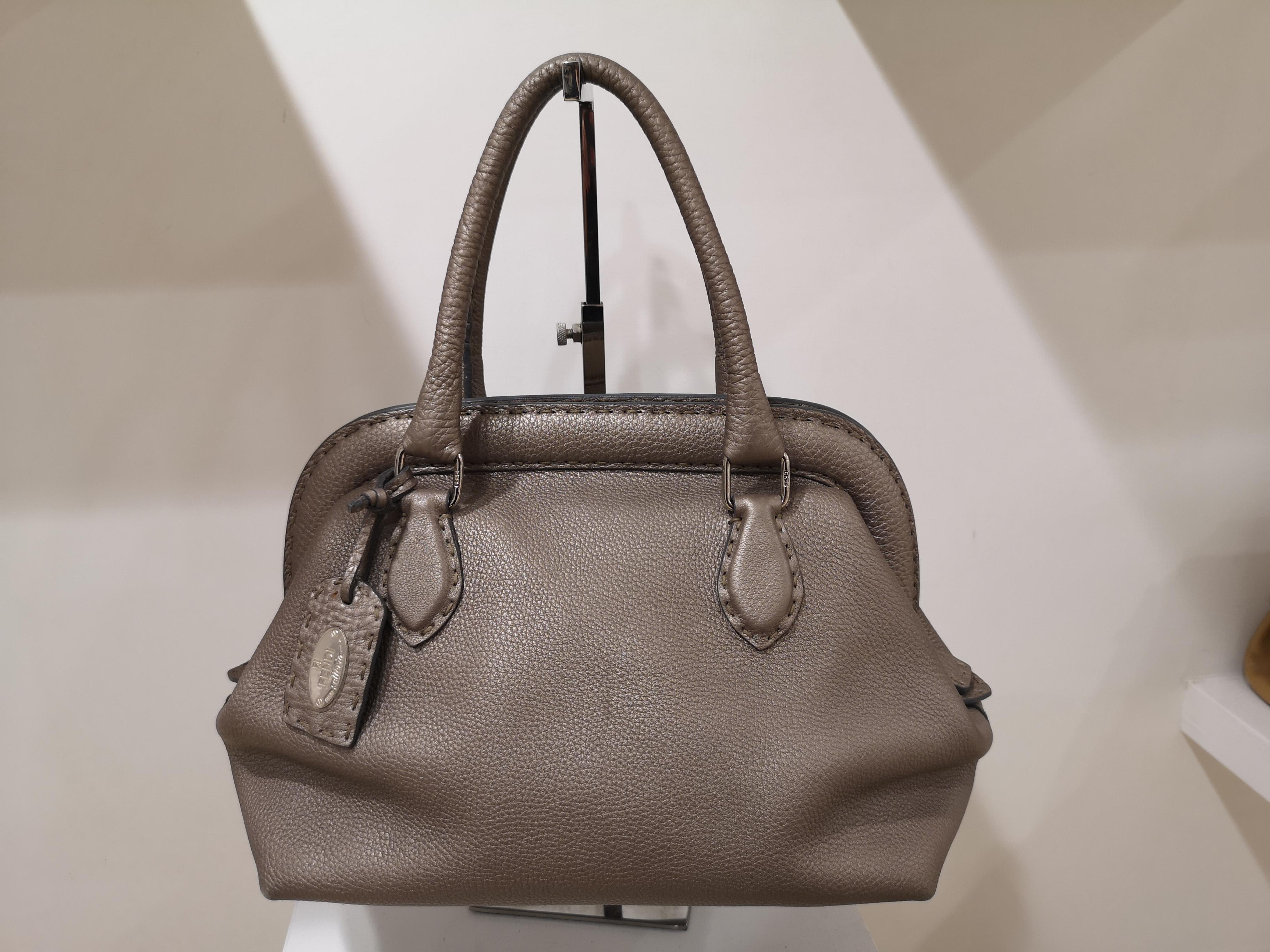 Silver Fendi grey silver leather Selleria handbag 