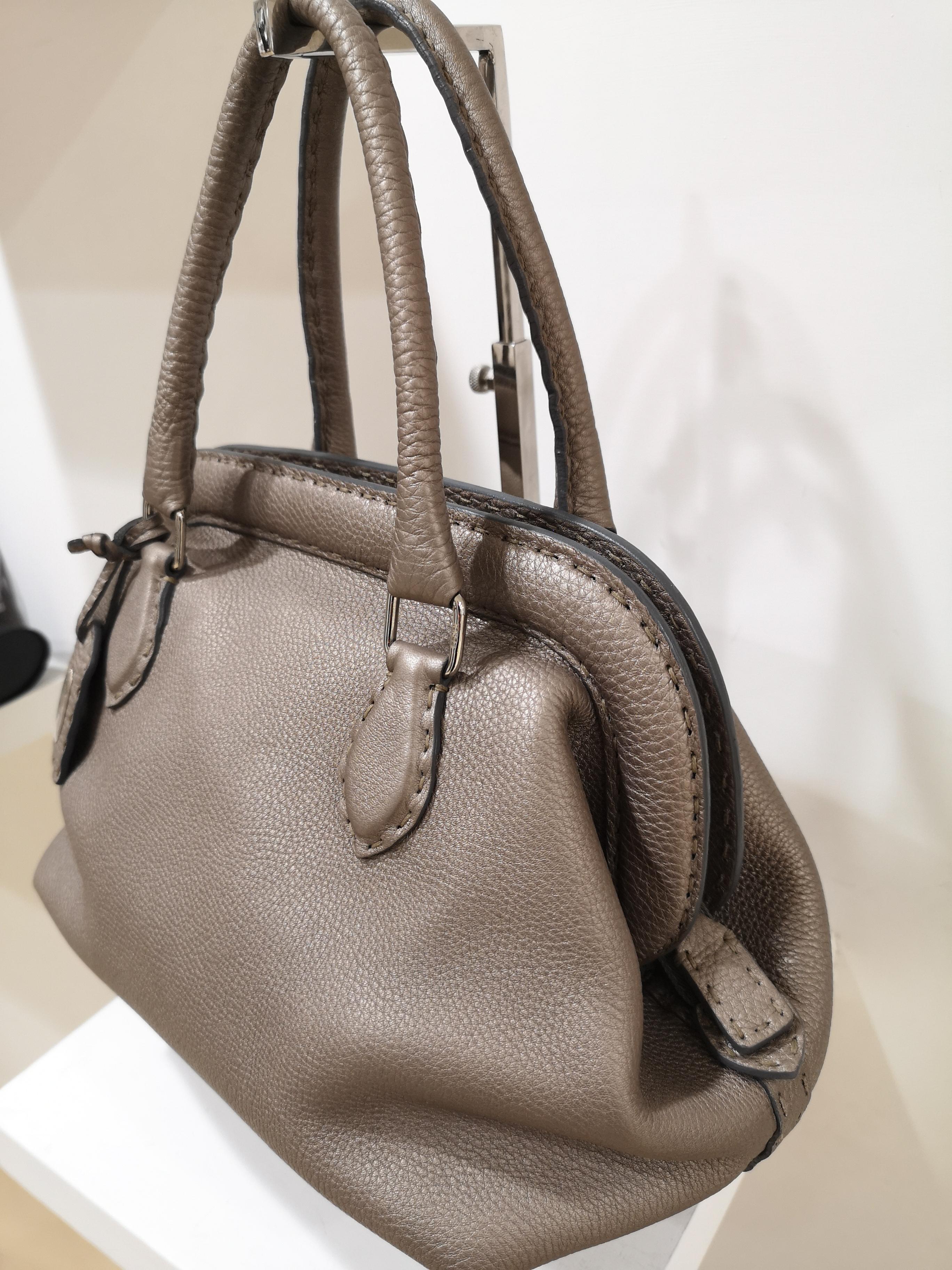 Fendi grey silver leather Selleria handbag  1