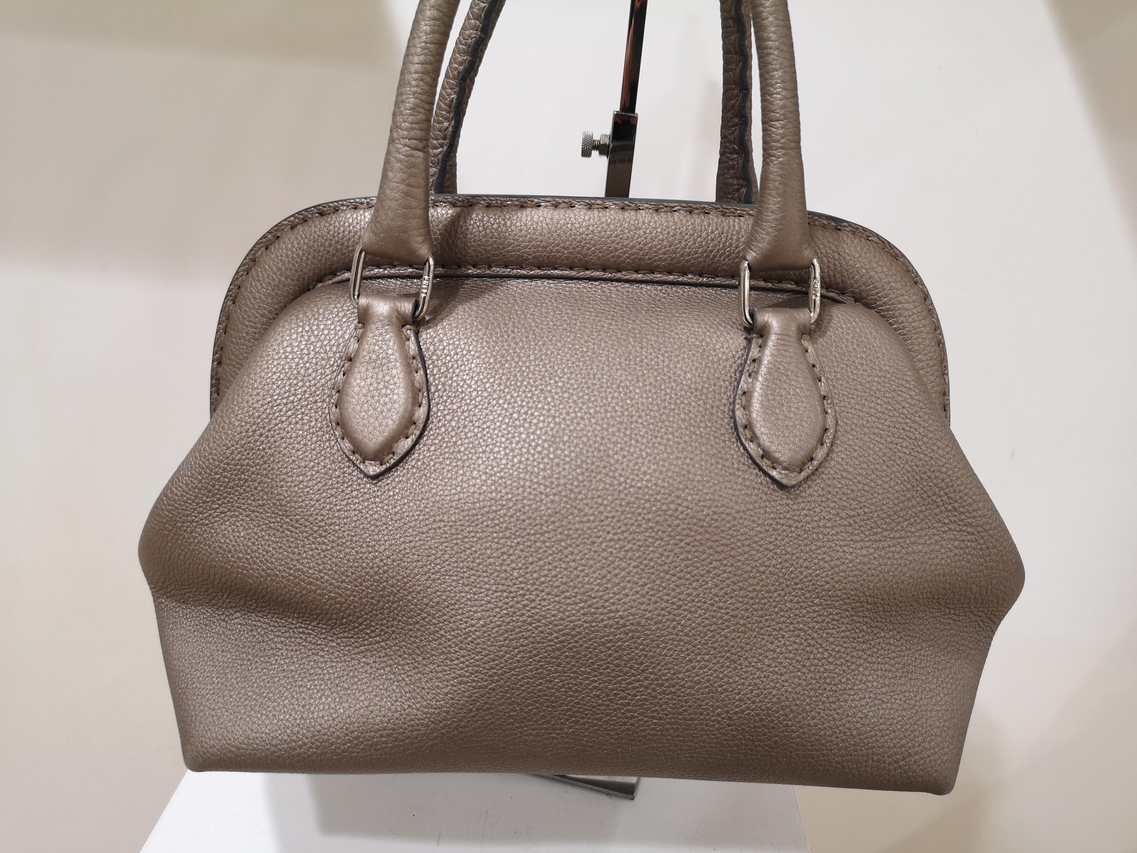 Fendi grey silver leather Selleria handbag  2