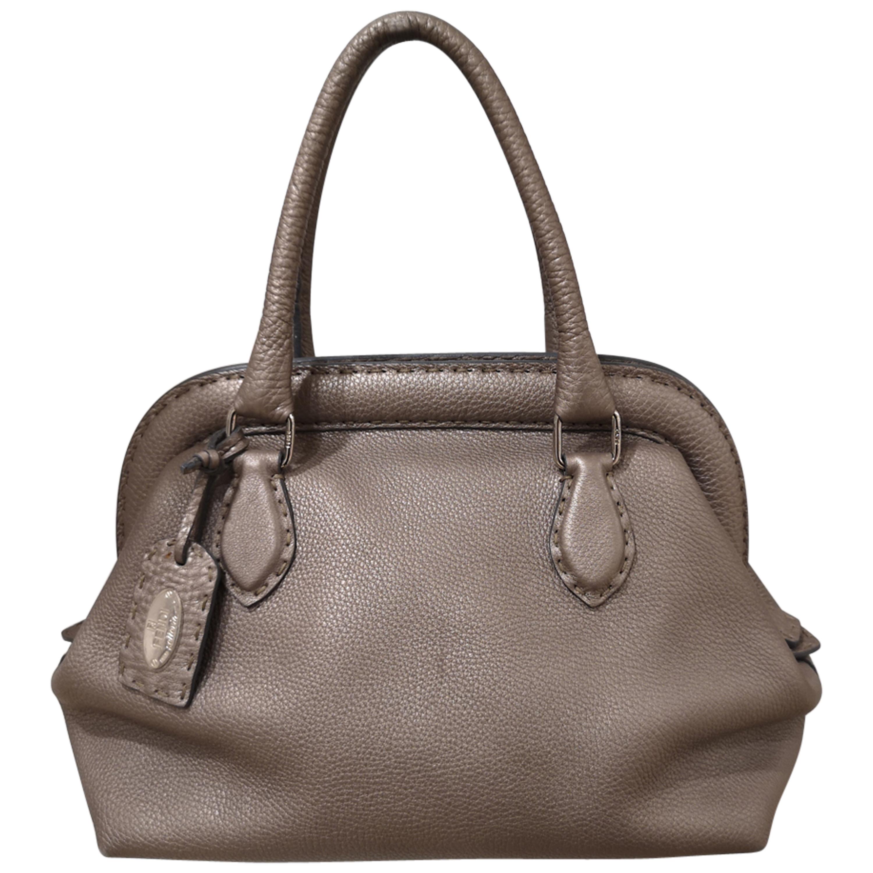 Fendi grey silver leather Selleria handbag 