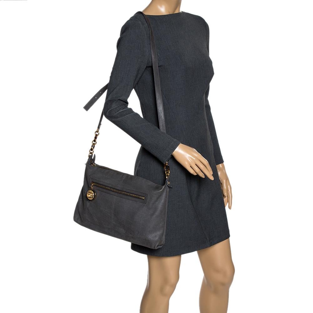 Black Fendi Grey Suede Crossbody Bag