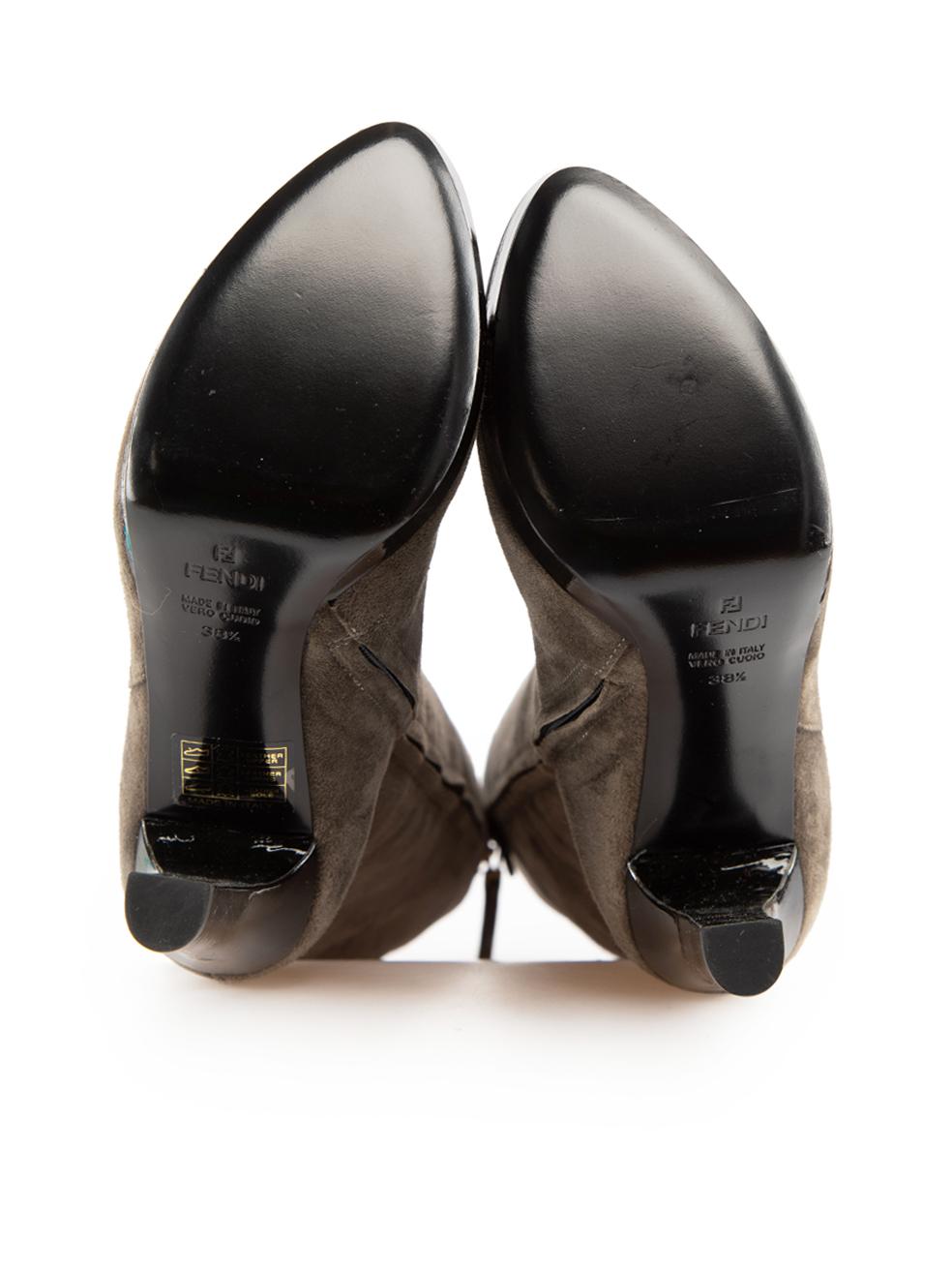 Women's Fendi Grey Suede Knee Length Boots Size IT 38.5