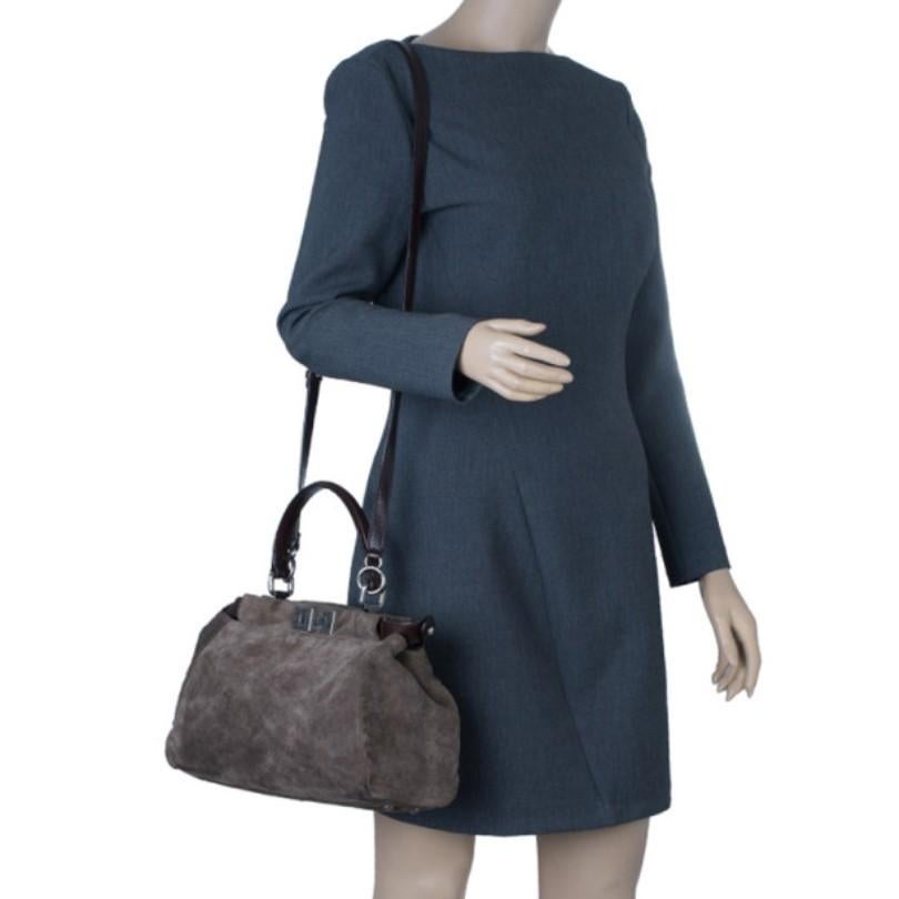 Gray Fendi Grey Suede Small Peekaboo Tote