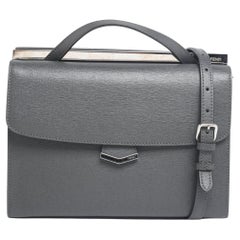 Fendi Grey Textured Leather Small Demi Jour Top Handle Bag