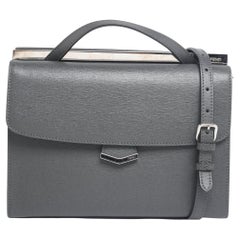 Fendi Grey Textured Leather Small Demi Jour Top Handle Bag