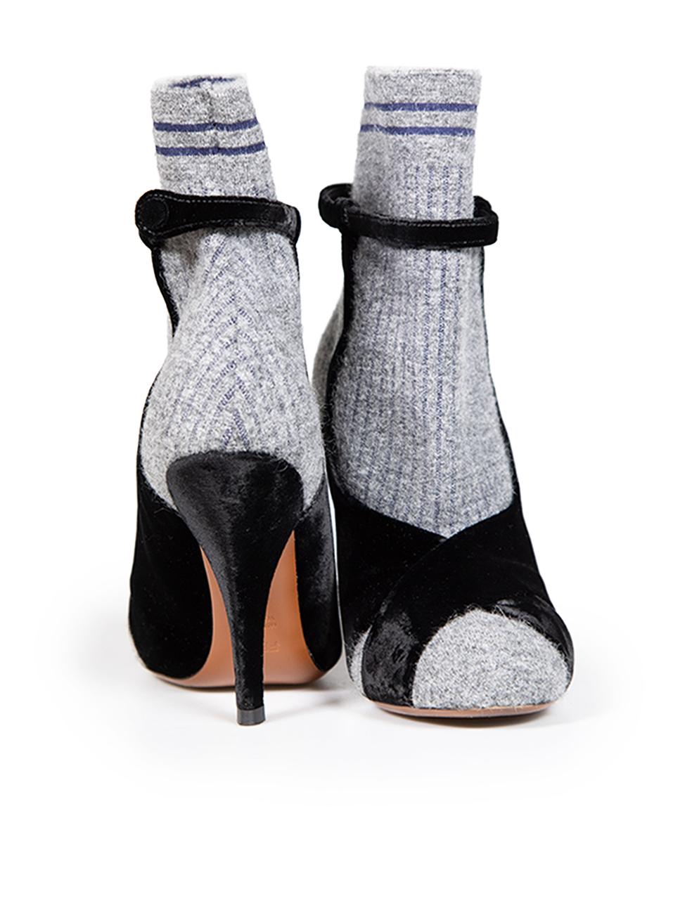 Gray Fendi Grey Velvet Accent Sock Ankle Boots Size IT 36 For Sale