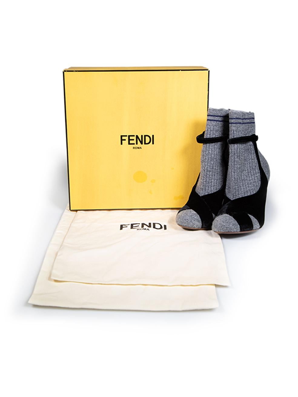 Fendi Grey Velvet Accent Sock Ankle Boots Size IT 36 For Sale 1