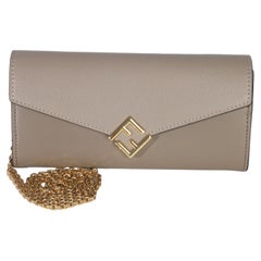 Fendi Grey Vitello King Cruise FF Diamonds Continental Envelope Wallet On Chain