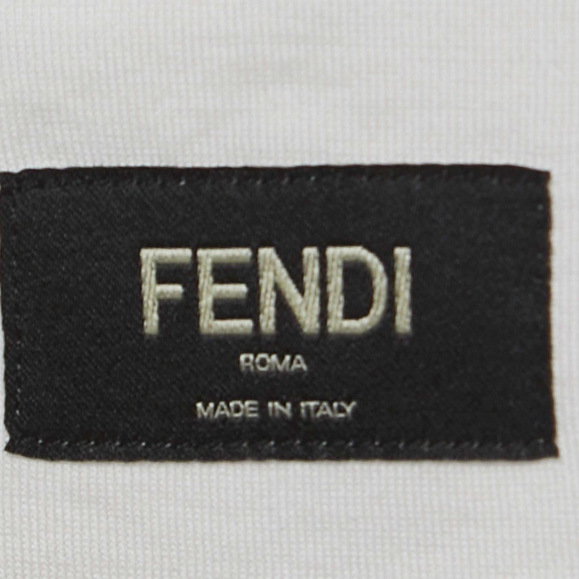 Gray Fendi Grey/White Cotton Logo Patch Crew Neck T-Shirt S