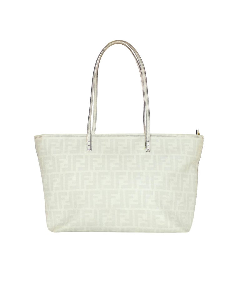 Fendi Grey/White FF Monogram Coated Canvas Zucca Zip Top Tote Bag For ...