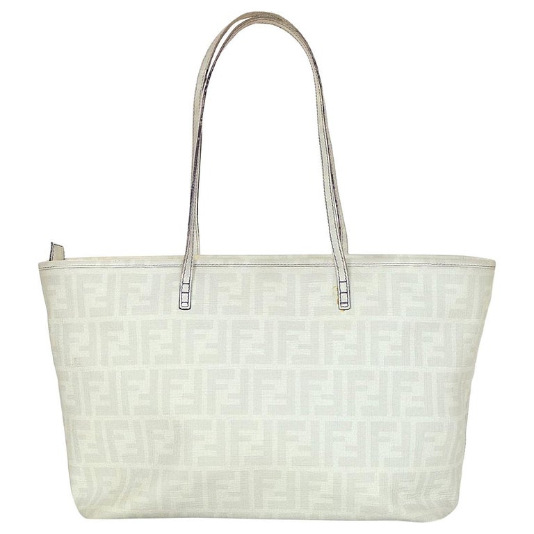 Fendi Grey/White FF Monogram Coated Canvas Zucca Zip Top Tote Bag For ...
