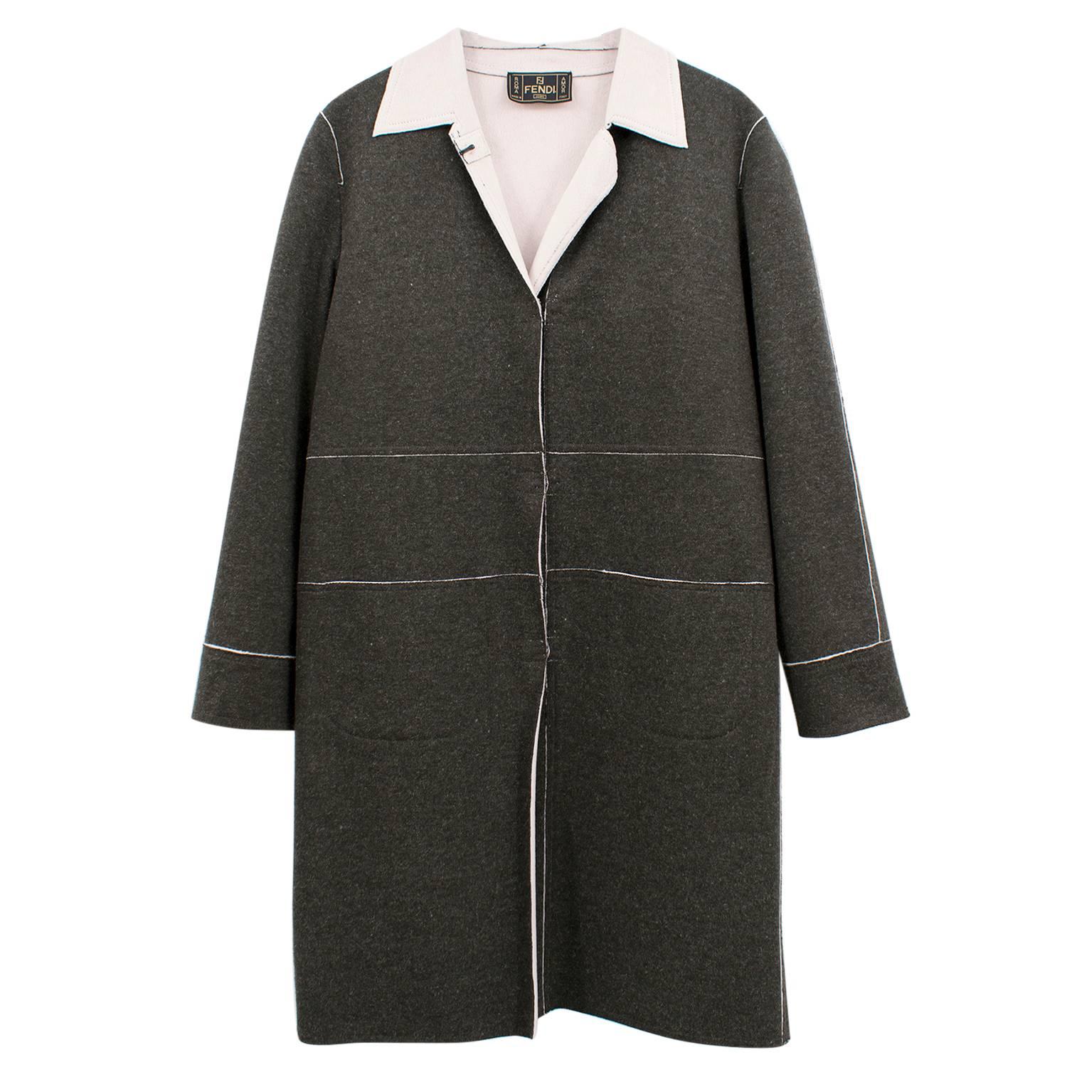 Black Fendi Grey Wool Coat US 6 For Sale