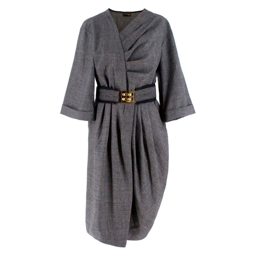 Fendi Grey Wool Pleated Dress IT 42
