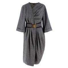 Used Fendi Grey Wool Pleated Dress IT 42