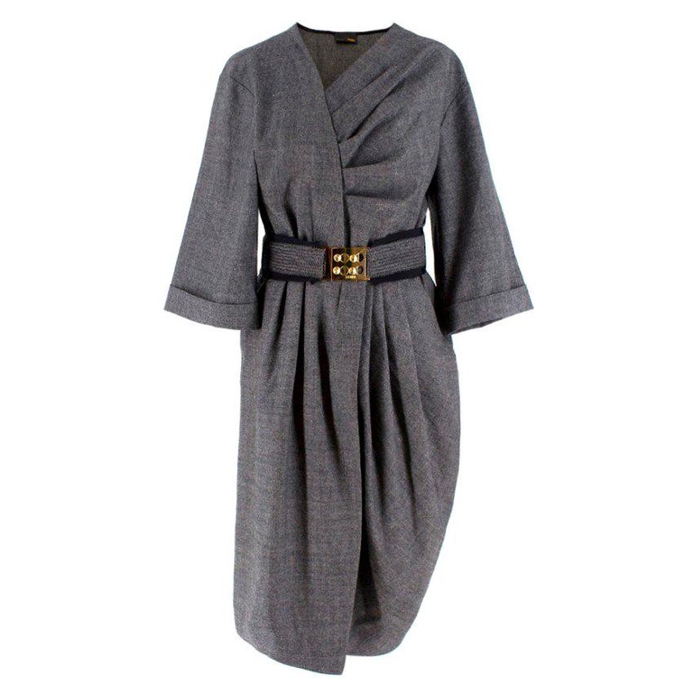 Fendi Grey Wool Pleated Dress IT 42 at 1stDibs