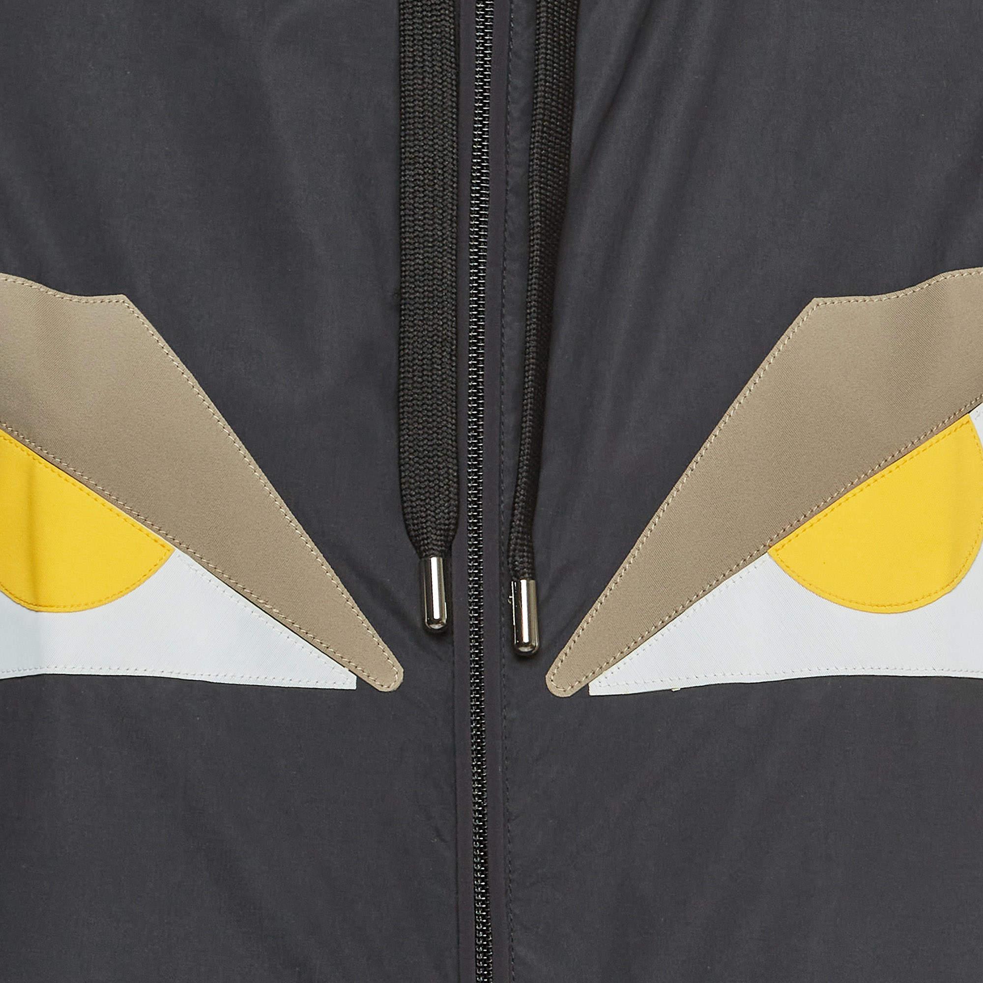 Women's Fendi Grey/Yellow Eyes Applique Synthetic Reversible Hooded Jacket S