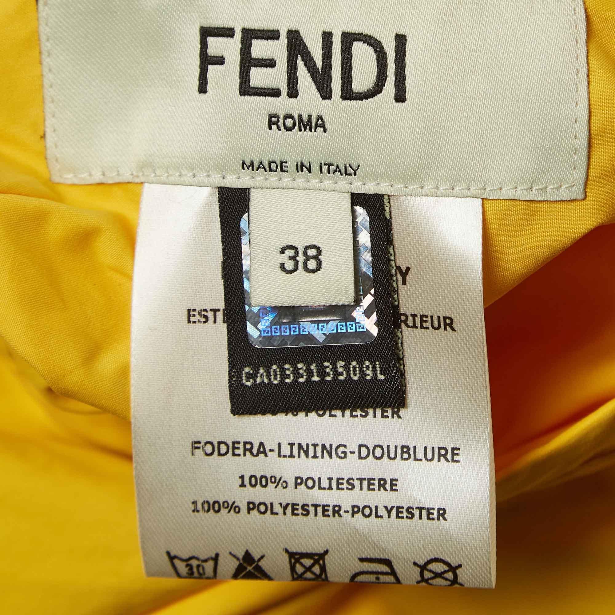 Fendi Grey/Yellow Eyes Applique Synthetic Reversible Hooded Jacket S 1