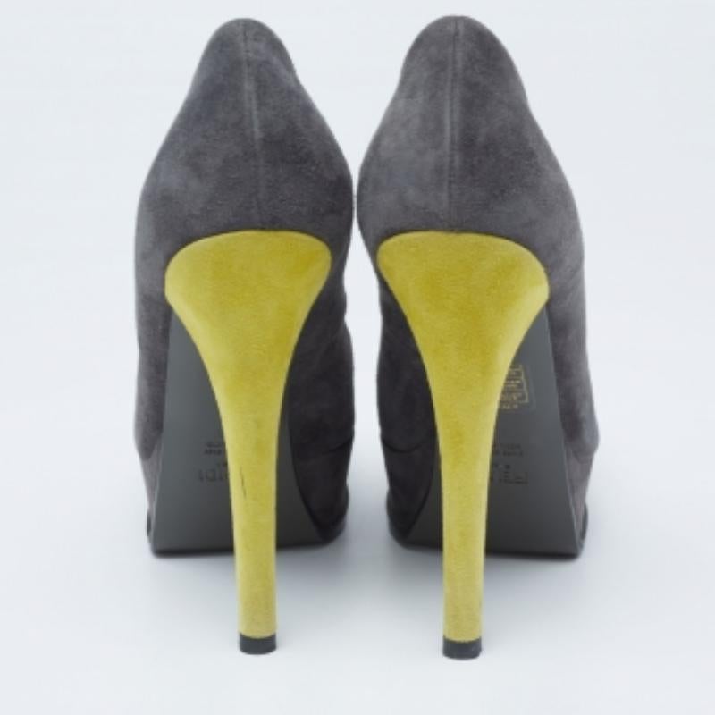 Fendi Grey/Yellow Suede Fendista Platform Pumps Size 39 For Sale 2