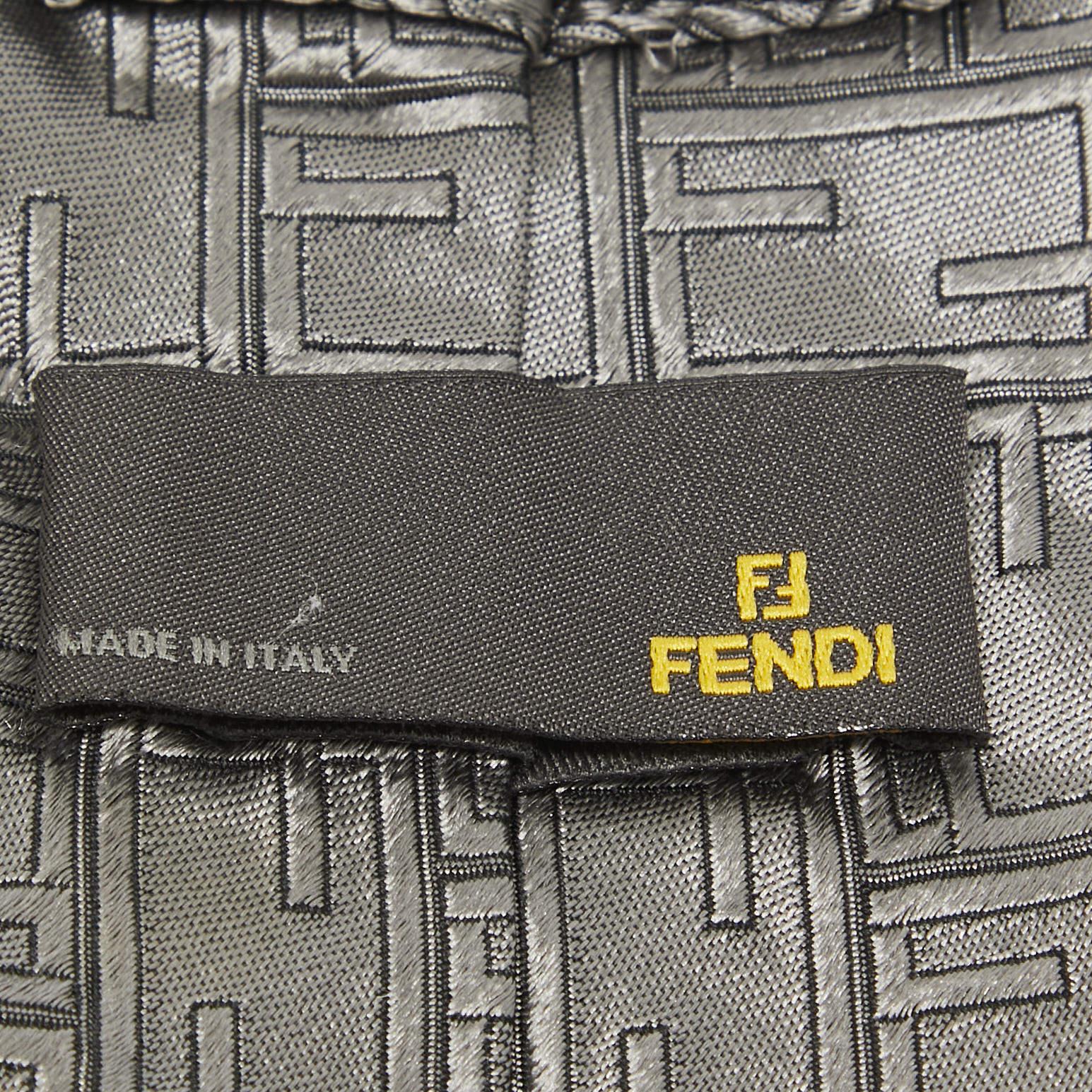 Gray Fendi Grey Zucca Jacquard Silk Traditional Tie For Sale