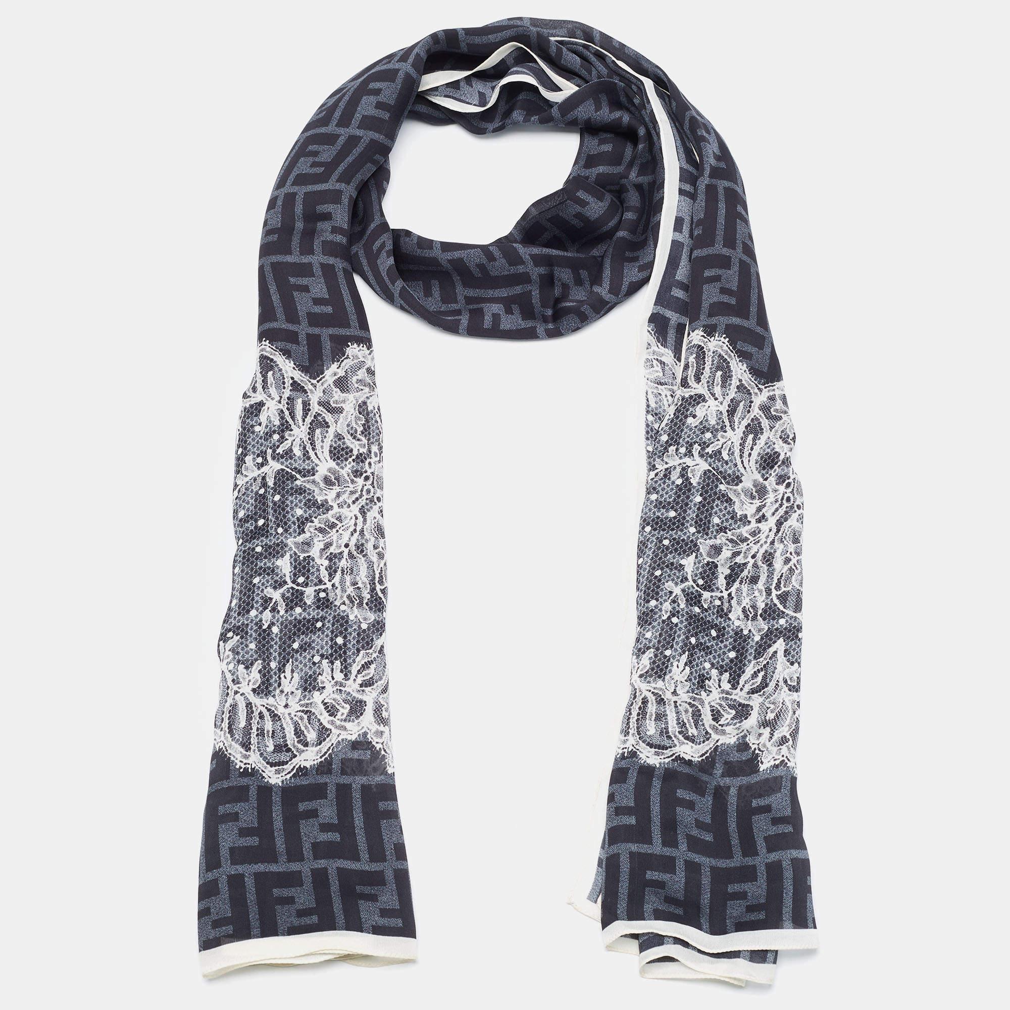 Pick this Fendi scarf for an instantly chic update. The scarf is made from silk and cut to a length that allows you to comfortably wrap it around your neck. The design involves prints and neatly hemmed edges.

