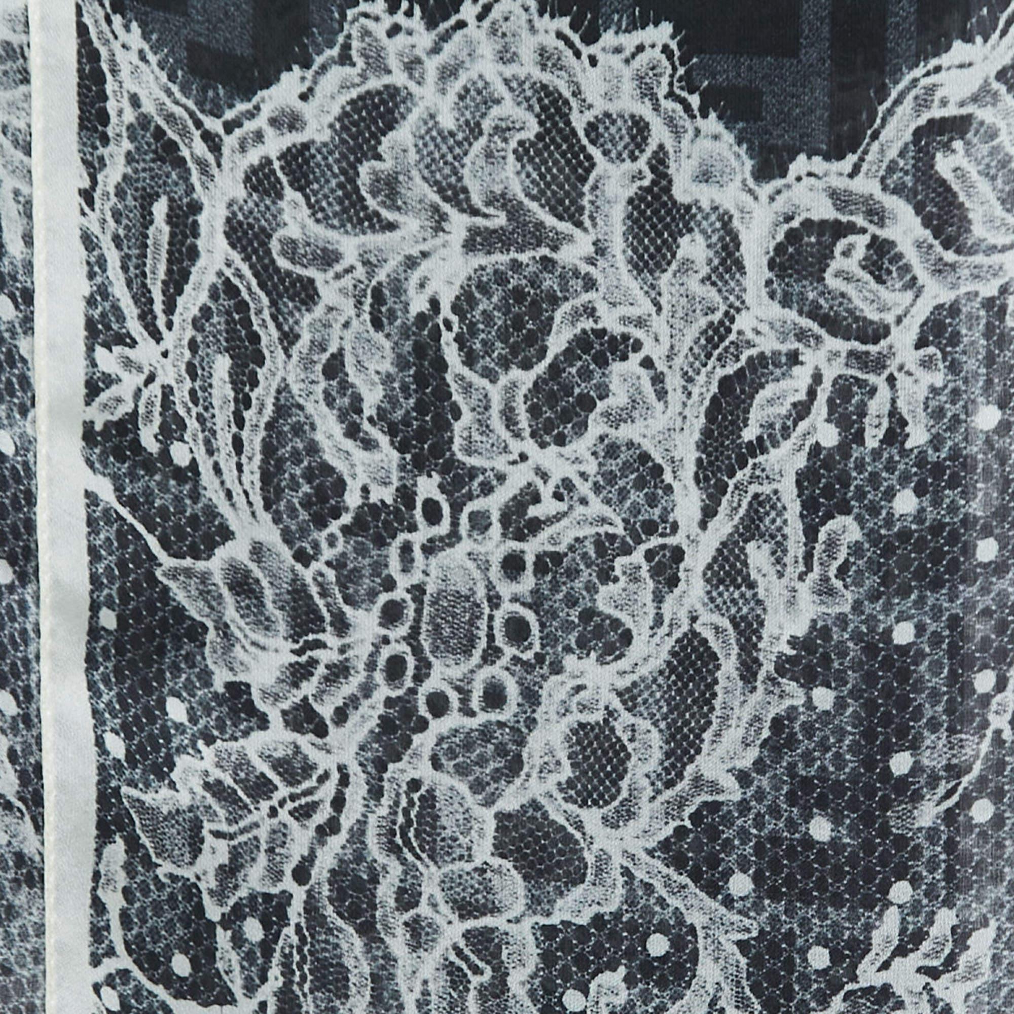 Fendi Grey Zucca Lace Print Silk Chiffon Scarf 1