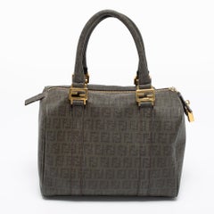 Fendi Grey Zucchino Coated Canvas Forever Bauletto Boston Bag
