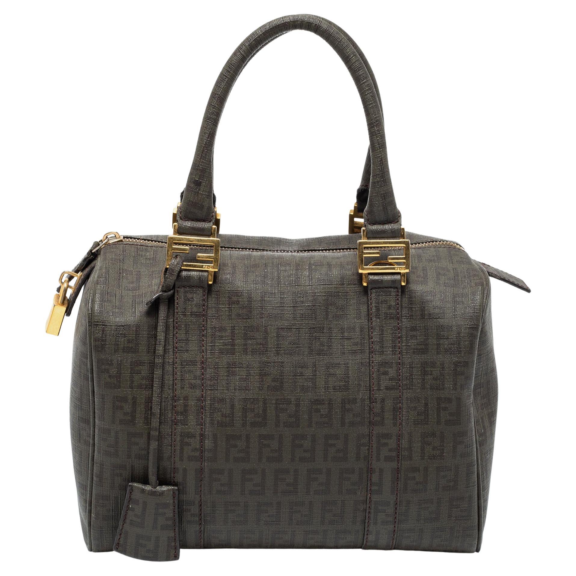 Fendi Grey Zucchino Coated Canvas Forever Bauletto Boston Bag